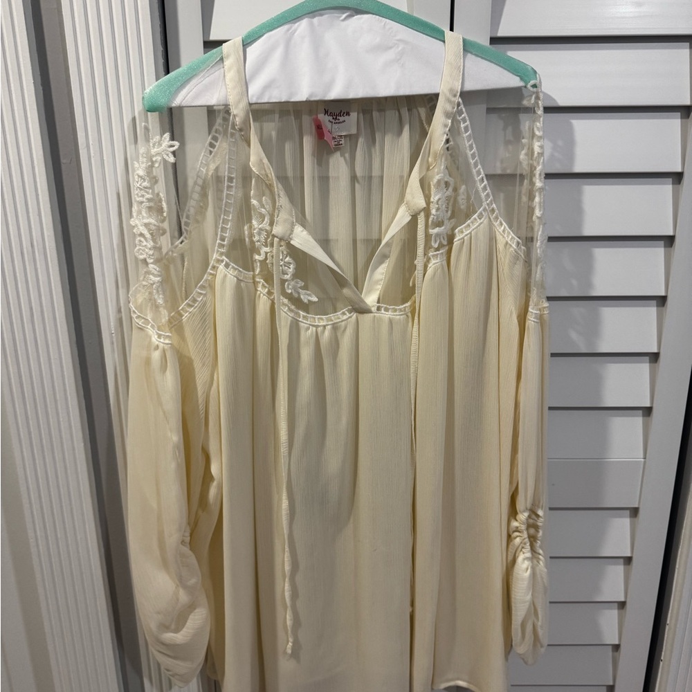 Hayden Ivory Sheer Blouse with Lace Accents